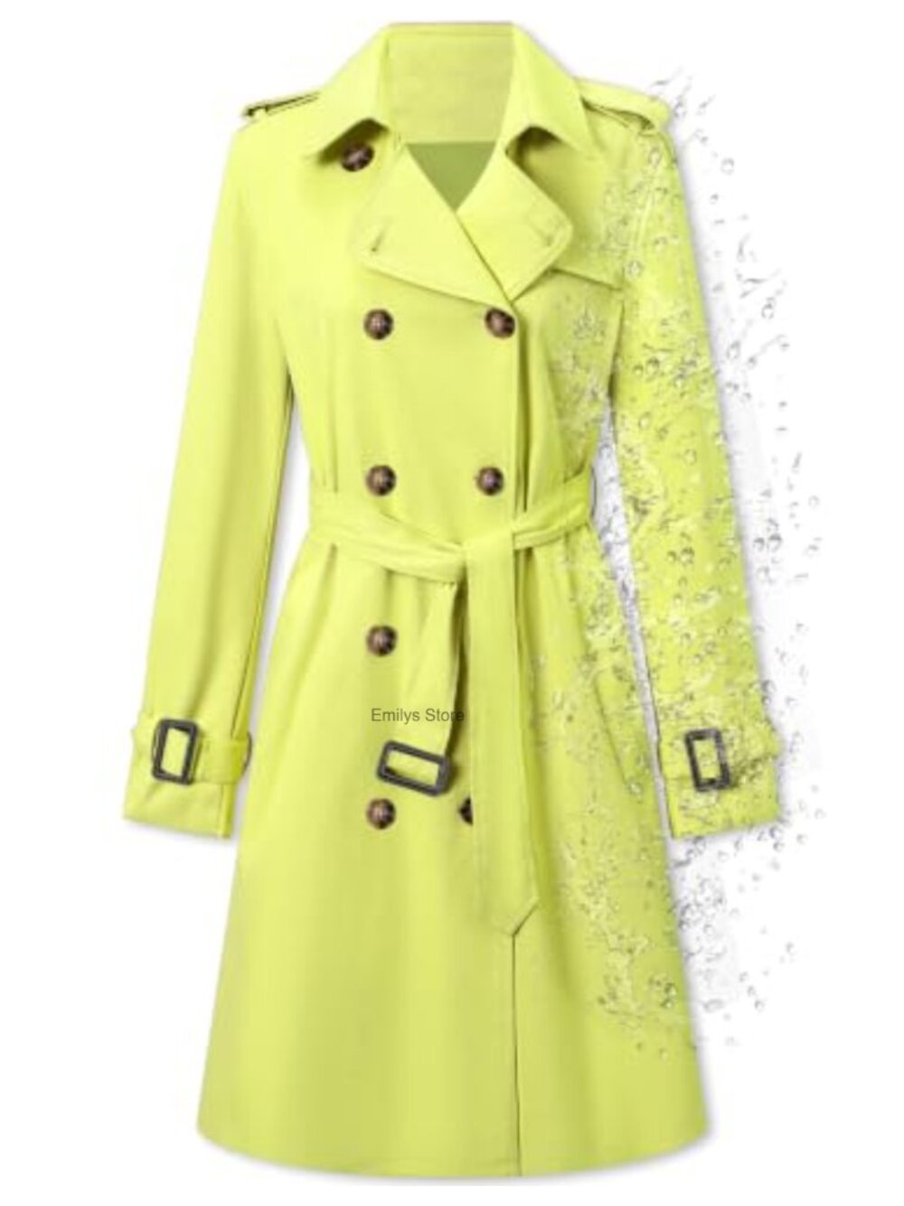 Women's Water-Repellent Double Breasted Belted Trench Coat